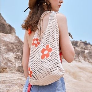 Vintage Inspired Crocheted Floral 60s Flower Power Woven Bag